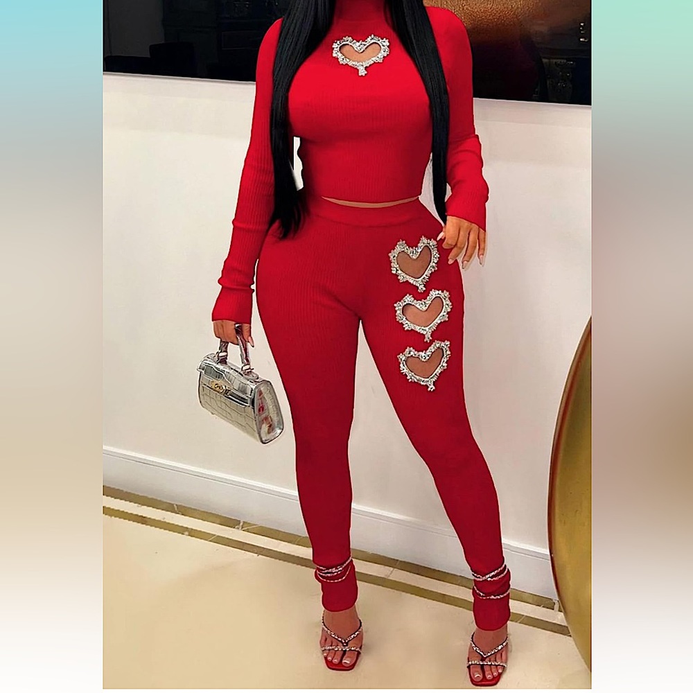 Red Heart Pants Set